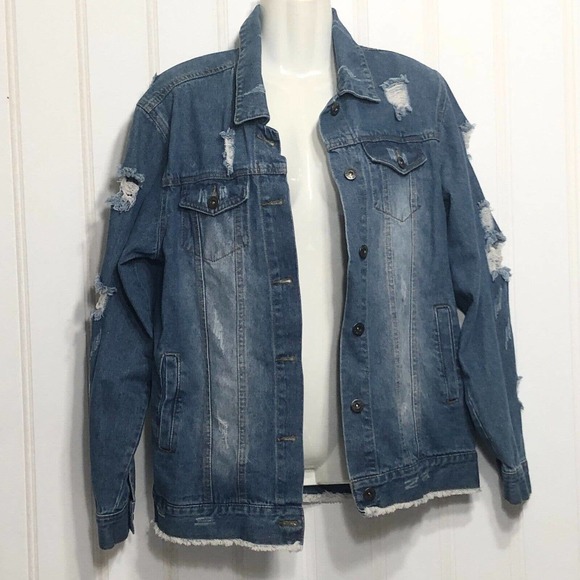 Boho Denim Jacket Graphic Distressed Size M - Picture 5 of 9
